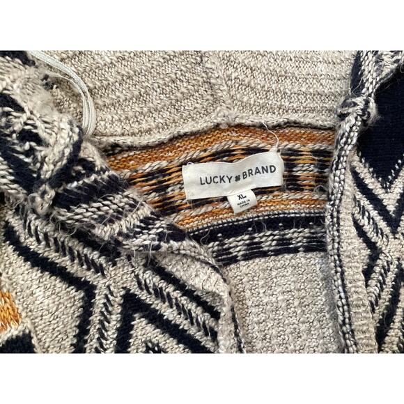 Lucky Brand Aztec Southwest Print Jacquard Knit Hooded Cardigan Women's sz XL - Picture 8 of 8